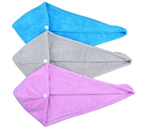 HOPESHINE Womens Soft Shower Hair Towel Twist Hair Turban Wrap Drying Cap Great Gift for Women BluePurpleGrey 3Pack